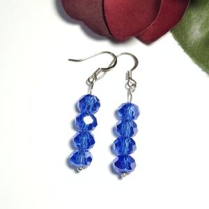 Handmade Blue Crystal Dangle Sterling Silver Earrings Handmade by me!